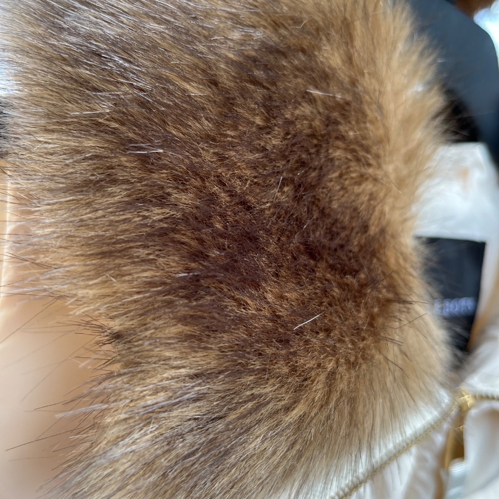 BNWT TALBOTS Faux Fur Collar Down Puffer Vest in ivory earthy camel collar (M) - Picture 10 of 11